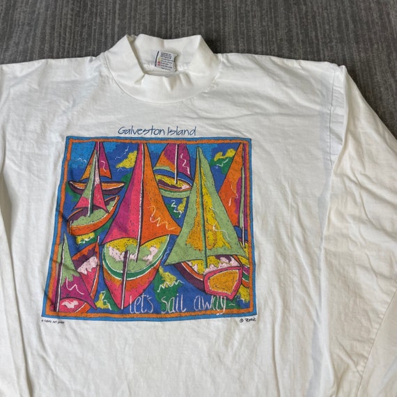 Vintage 90s Galveston Island Sailing Boat Colorfu… - image 2