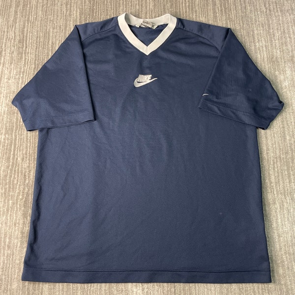 Vintage 2000s Nike Swoosh Check Sportswear Athletic Mesh Material Y2K Aesthetic Navy Graphic Jersey Shirt Double Extra Large Mens