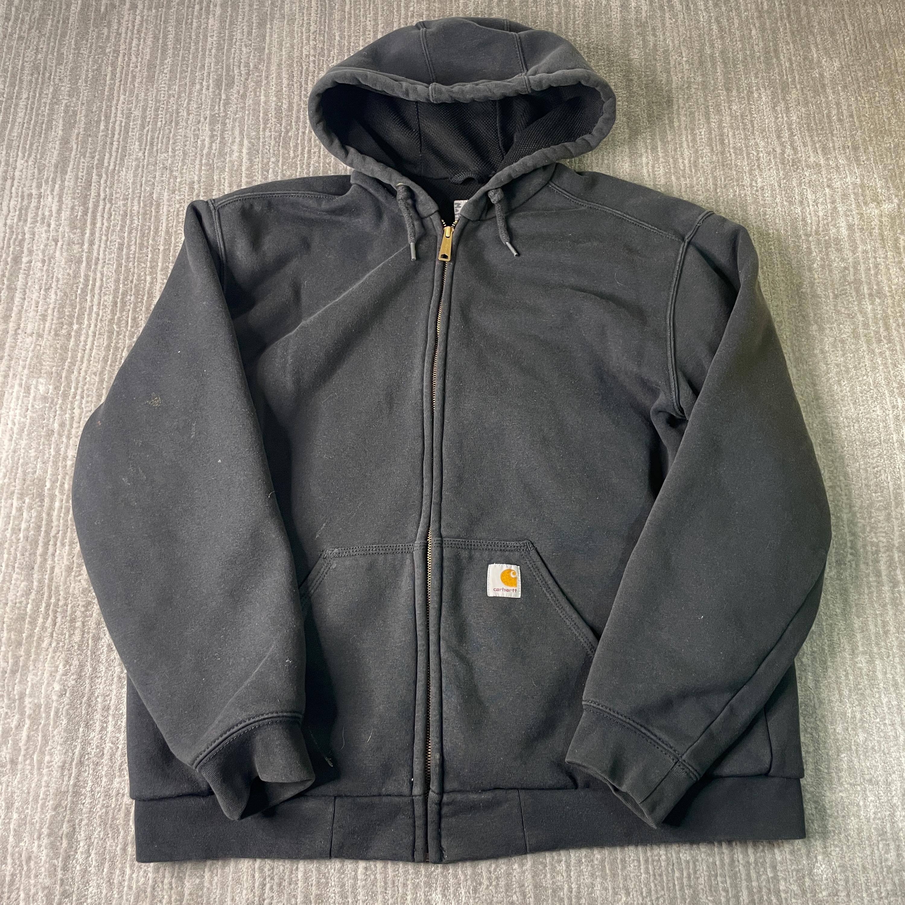 Vintage 2000s Carhartt Small Logo Workwear Carpenter Heavy Duty Y2K Aesthetic Black Zip Up Hoodie Large Mens