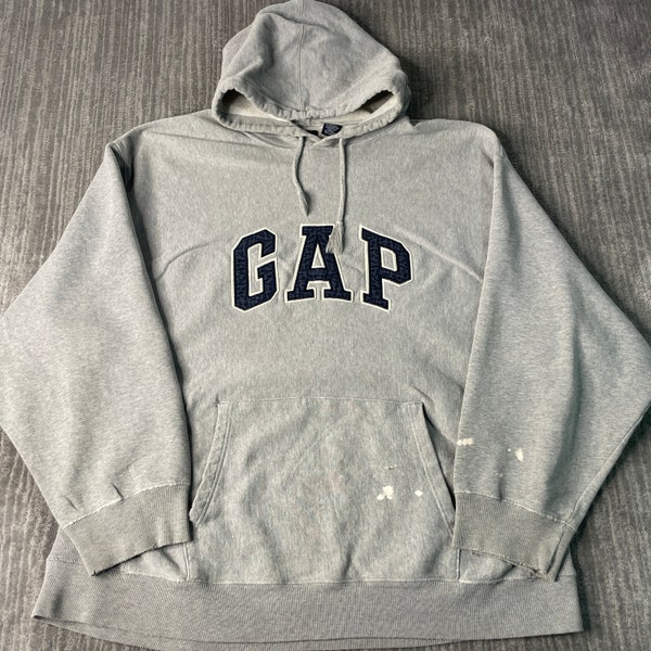 Vintage 2000s Gap Spell Out Stitched Embroidered Y2K Aesthetic Basic Essential Grey Graphic Hoodie Extra Large Mens