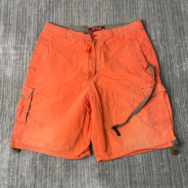 Vintage 2000s Basix Cargo Multiple Pockets Skater Grunge Y2K Aesthetic Basic Essential Orange Cargo Shorts Large Waist Mens