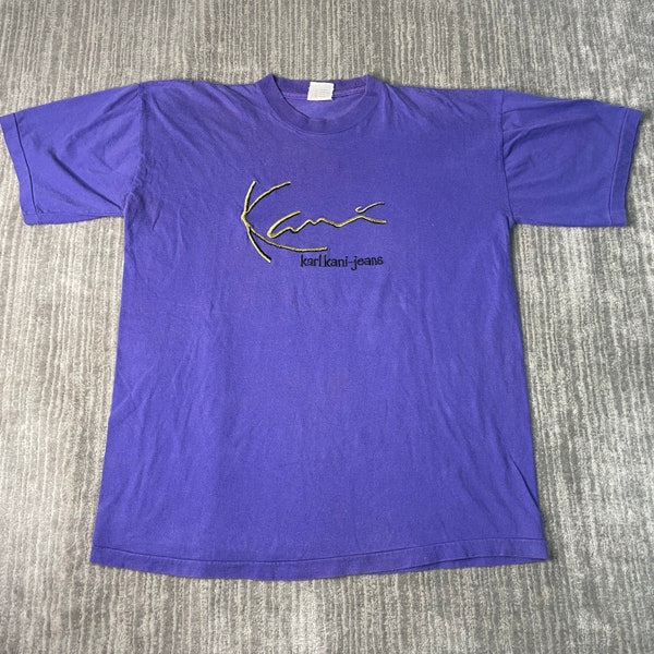 Vintage 90s Karl Kani Jeans Hip Hop Urban Brand 1990s Fashion Single Stitch Embroidered Purple Graphic T Shirt Extra Large Mens *W19