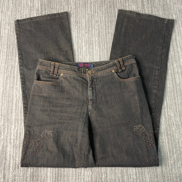 Vintage 2000s Tribal Denim Regular Fit Abstract Design Y2K Aesthetic Streetwear Black Denim Jeans 4 Waist Women