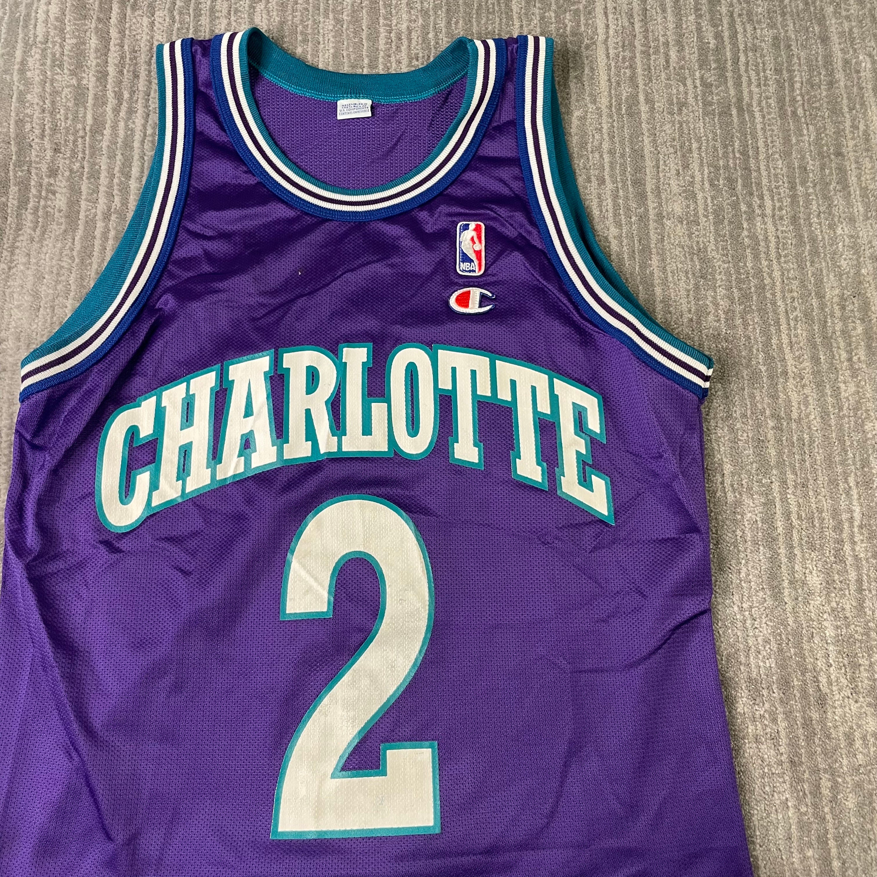 Vintage Charlotte Hornets Jersey Champion Larry Johnson SIGNED 