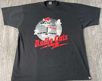 Vintage 90s Radio Cats Radio Station Single Stitch Made in USA Basic Essential Streetwear Black Graphic T Shirt Extra Large Mens