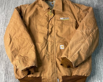 Vintage 2000s Carhartt Workwear Carpenter Heavy Duty Fire Resistant Basic Essential Tan Zip Up Coat Extra Large Tall Mens