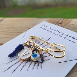 Personalized Evil Eye Protection Pin: Cornicello Charm, Custom Initial