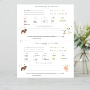 Report card modificabile per la toelettatura dei cani, modello di pagella per toelettatura dei cani