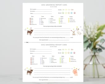 Editable Dog Grooming Report Card, Dog Groomer Report Card Template