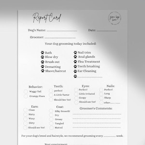 Editable Dog Grooming Report Card