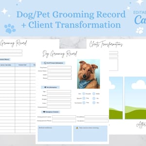 Dossier du toiletteur pour chien, historique des rendez-vous clients, dossier du toiletteur pour animaux de compagnie, transformations du client, modèles modifiables