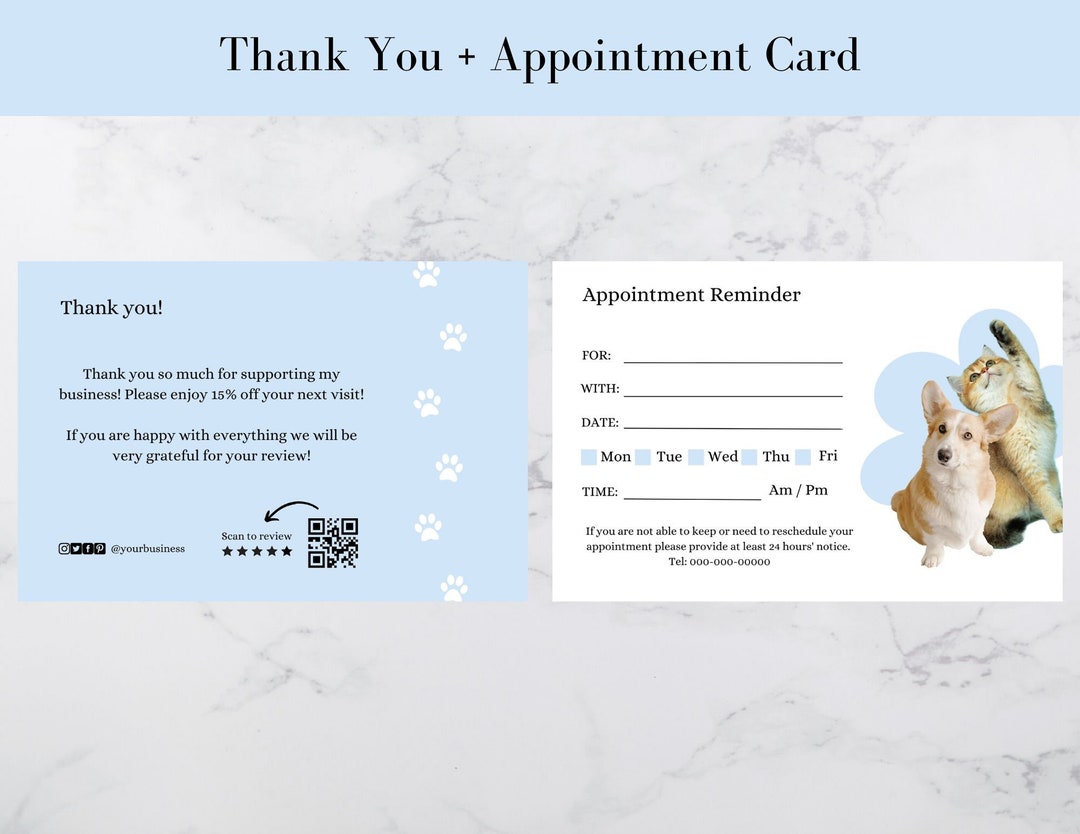 Dog/pet Grooming Appointment Reminder Card Thank You Card Etsy