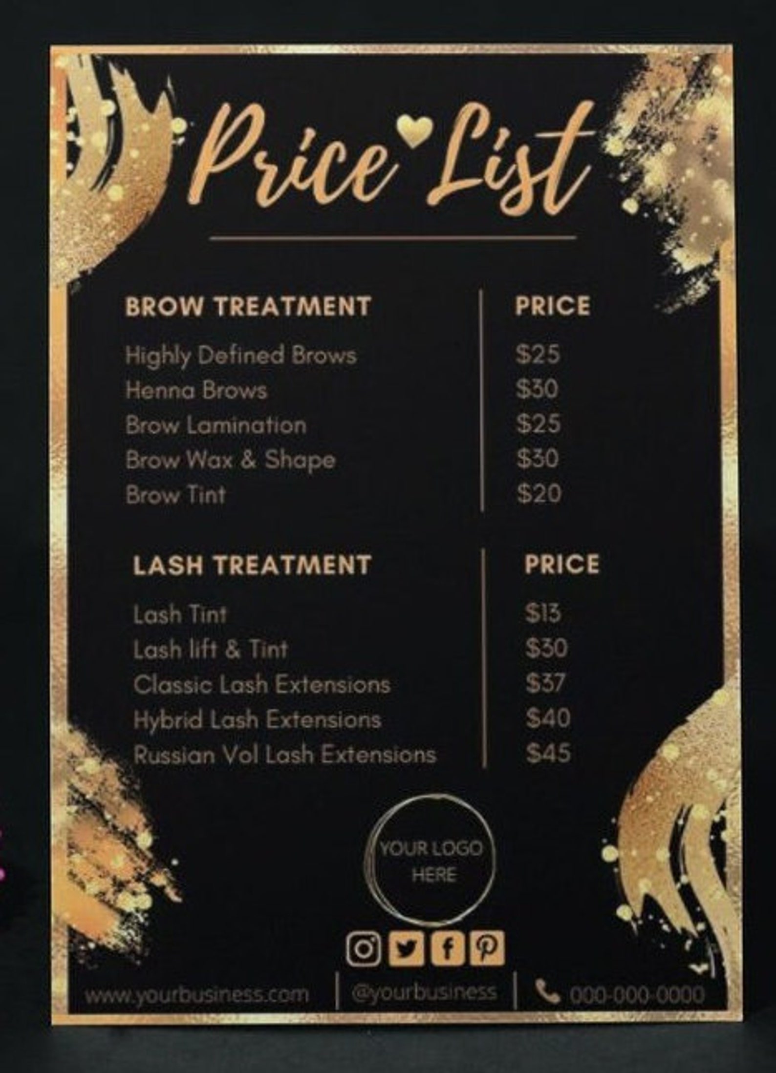 Black and Gold Price List Template Editable Business Pricing Etsy