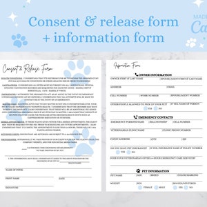 Dog/Pet Grooming Business Forms, Consent And Release Form, Information Form, Dogs/Cats Grooming Template Pack, Editable Templates