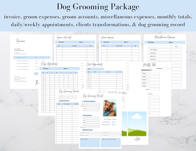 Dog Grooming Pack Invoice Expenses Accounts Miscellaneous Etsy