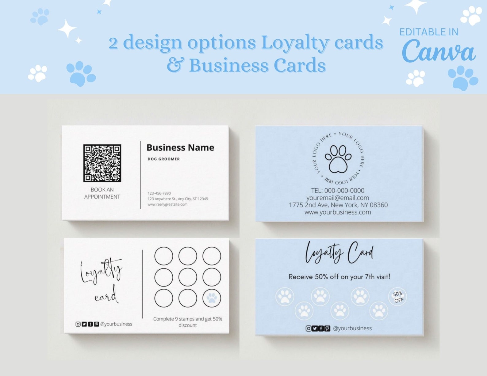 View of Dog/pet Business Grooming Card, Editable, Templates, Reward Punch Card ...