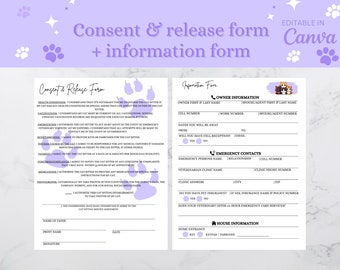 Pet Grooming Contract Printable, Pet Client Grooming Agreement, Dog Cat Salon Contract, Dog Cat Grooming, Editable Form, Canva Template, PDF