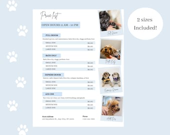 Editable Price List Template, Printable Dog Groomer Price List, Editable Dog Groomer Pricing Sign, Canva