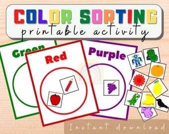 Color Sorting Printable Activity | Learn About Colors | Sorting Activity | Preschool Learning | Busy Book Materials