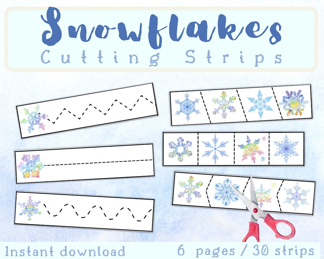 Snowflakes Cutting Strips  Printable Cutting Sheets for Kids