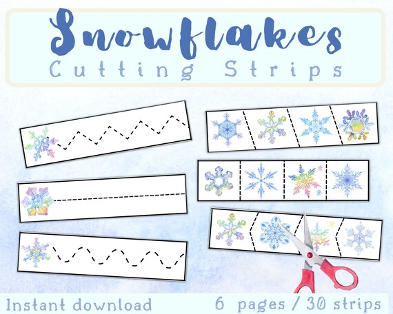 Snowflakes Cutting Strips Printable Cutting Sheets for Kids