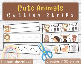 Cute Animals Cutting Strips | Printable Cutting Sheets for Kids | Preschool Scissors Practice | Fine Motor Skills Activities