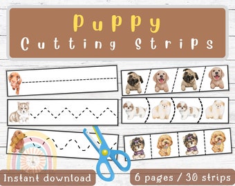 Puppy Cutting Strips | Printable Cutting Sheets for Kids | Preschool Scissors Practice | Fine Motor Skills Activities