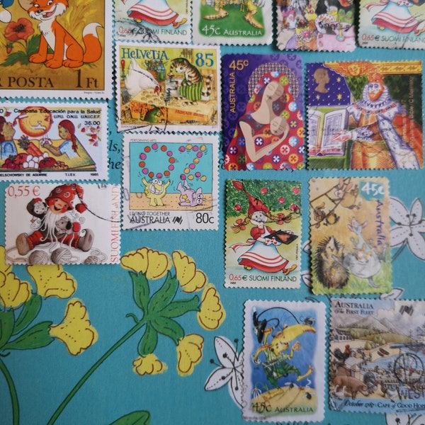 ONCE UPON A TIME 25 Children's themed postage stamps.For crafting, collage, journaling, zine making, decoupage, scrapbooking and card making