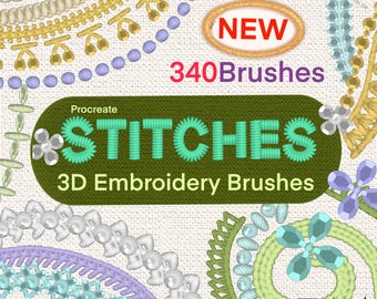 PINCELES DE COSTURA PARA PROCREATE, Pincel de bordado para Procreate, Bordado falso, Pincel de punto de cruz, Puntadas realistas, Puntada de hilo dorado, Pincel de costura.