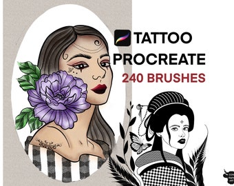 240 Pinceles para Tatuajes Procreate: Sellos de Tinta, Sombreado Punteado (Descarga Digital)