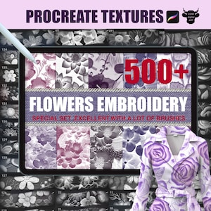 PROCREATE FLOWERS EMBROIDERY,Textures brushes,Digital Floral Textures Procreate,Fabric Flower Embroidery,Procreate Seamless Textile