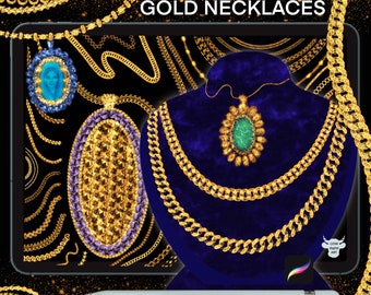 Pinceles de joyería para Procreate: Cadenas, collares y colgantes de oro (descarga digital)
