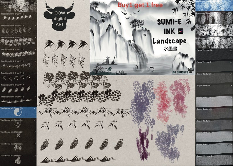 PROCREATE SUMI Brushes,ink Procreate,traditional Ink Brush Set,asia