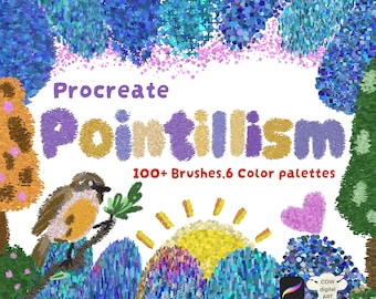 Pinceles de puntillismo para Procreate, conjunto de más de 100 pinceles de arte de puntos para artistas de iPad, pintura de paisajes impresionistas, paletas de colores para Procreate, pincel de punteado.