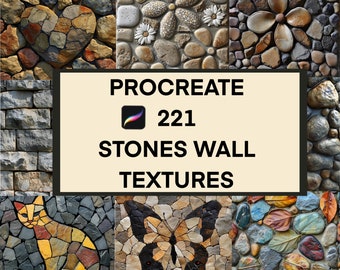 Pinceles de textura de piedra para Procreate: Más de 221 pinceles sin costuras para paredes de roca y ladrillos (descarga digital).