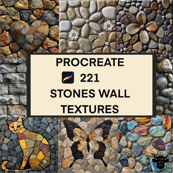 Procreate Stone Texture Brushes,221+Stone wall procreate texture,Interior Procreate Rock Stone Wall,Seamless Stone texture Fence for Ipad