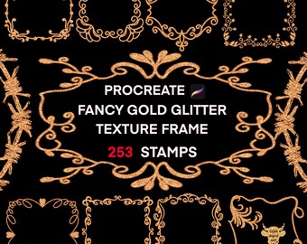 Tampons pour cadre Procreate scintillants dorés : 253 pinceaux de scrapbooking numériques