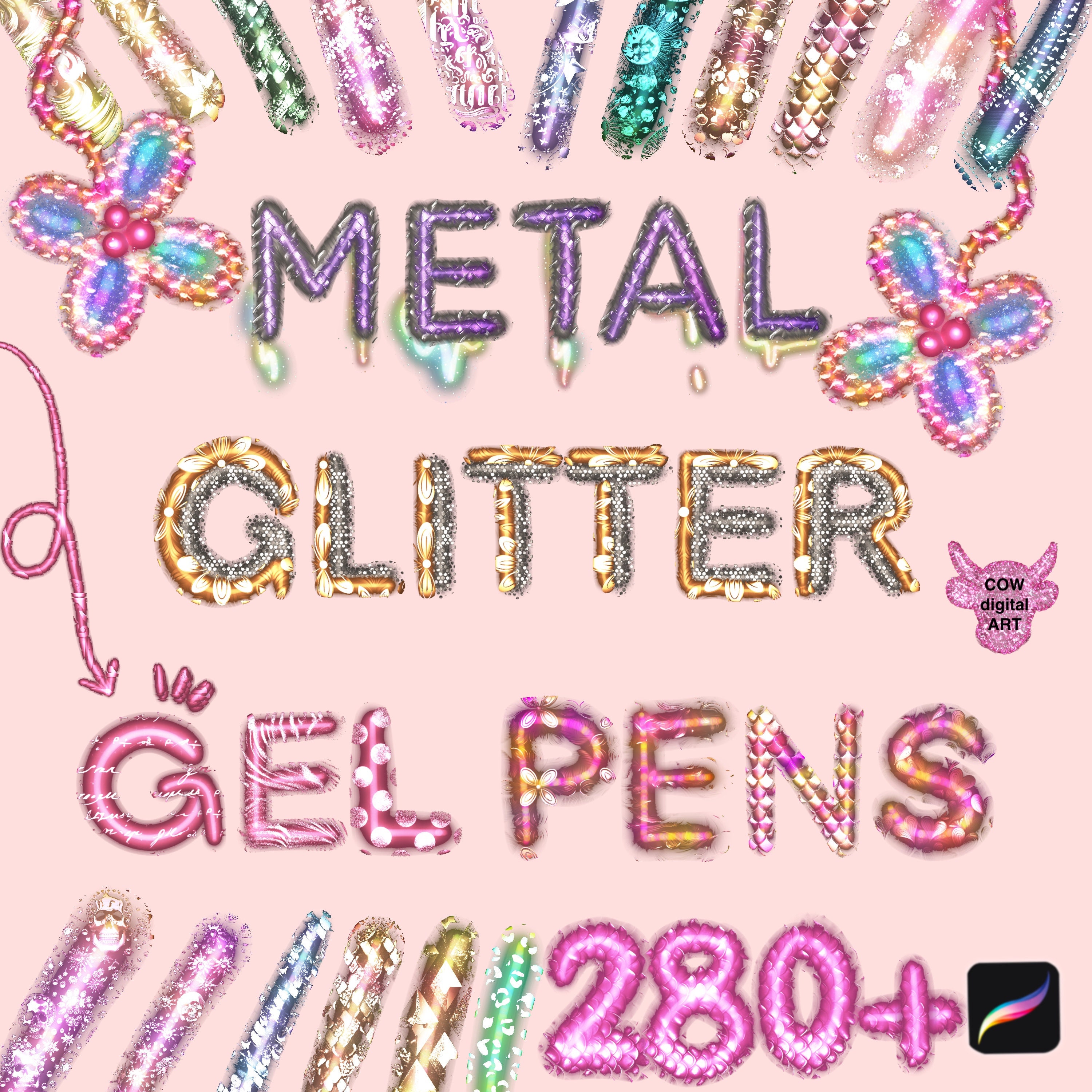 Pentel Hybrid Dual Metallic Pens, 9 Pack, Glitter Gel Pens, Gel Pen Set,  Journaling Pens, Scrapbooking Pens, Sparkly Pens 