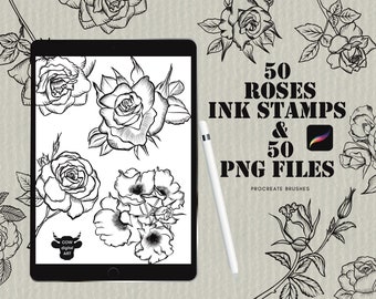 Rose stamps tattoo , chicano rose tattoo ,50 Procreate roses ink stamps, procreate ink art,Traditional rose stamp, procreate cartoon flower