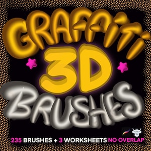 PINCÉIS 3D PROCREATE, Pincel 3D Graffiti Procreate, Carta sem sobreposição, Letras à mão, Brilhante brilhante, Cores duplas, Caligrafia, Folha de exercícios de prática