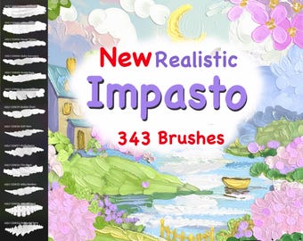 Pinceles de óleo con textura de impasto realista para Procreate, pintura al óleo realista para Procreate, pinceles acrílicos para Procreate, sello de pincel de textura de impasto al óleo para Procreate
