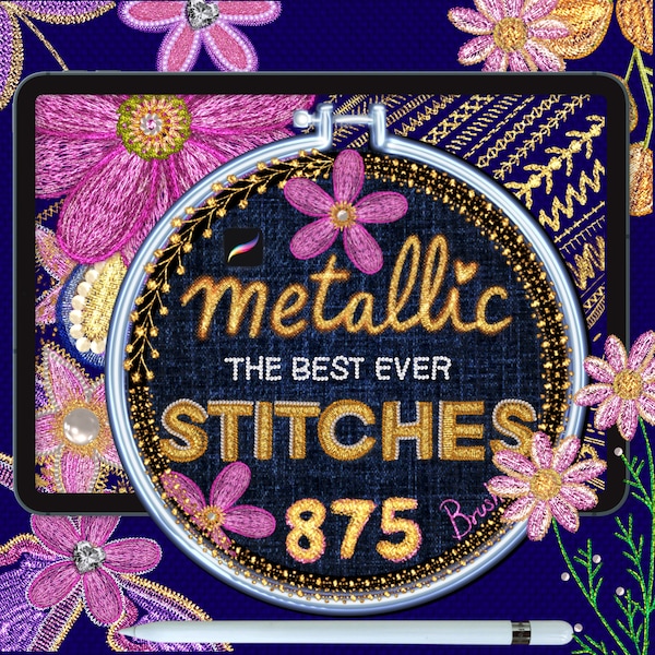 EMBROIDERY PEN PROCREATE ,Stitches Procreate Brushes,Cross Stitch,Procreate Glitter brush,Metallic Thread Stitch,Sewing,Chain,ZigZag,Fabric