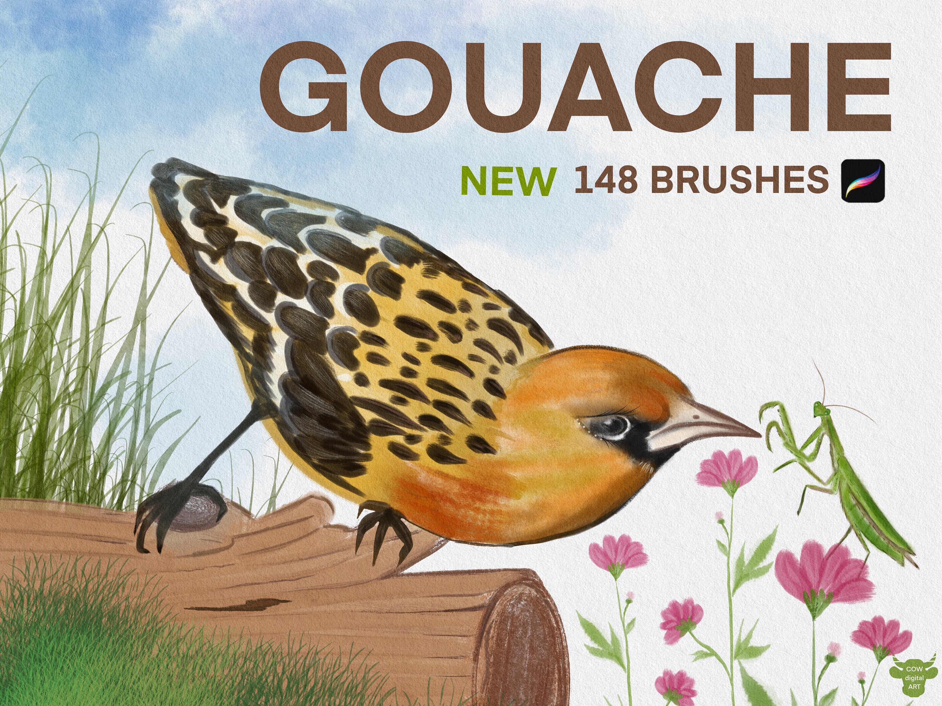 Gouache Procreate Brushes Set – 148 Realistic Gouache Brushes + Paper Textures & 3 Color Palettes