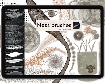Mess Procreate Brushes: Dot, Hatch, Crosshatching (161 Brushes) (Digital Download)