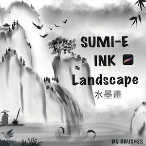 Pincel de tinta sumie para Procreate, Tinta de pincel para Procreate, Tinta de lavado Sumie, Paisaje para Procreate, Pincel de tinta asiática, Tinta tradicional, Pincel de lavado de tinta china
