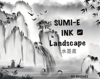 Procreate Sumie Ink Brush Set: Asian Landscape Brushes,Watercolor (Digital Download)