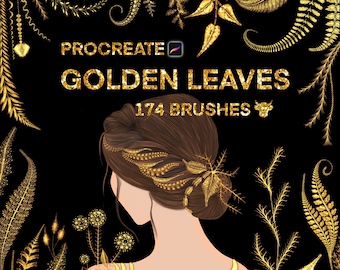 Pinceles de hoja de oro para Procreate: Lámina metálica, enredaderas, pétalos (descarga digital)