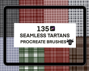 Conjunto de pinceles de tartán para Procreate: Texturas de cuadros sin costuras, tela (descarga digital)