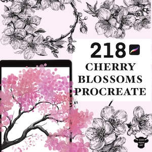 桜の木のプロクリエイトブラシ、桜のプロクリエイト、花のスタンプ、桜のプロクリエイトスタンプ、タトゥーのプロクリエイト、花、デジタルダウンロード。