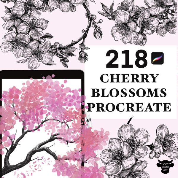 Sakura tree procreate brush,Cherry blossom brush procreate,Flower Stamps,SAKURA PROCREATE STAMPS,Tattoo Procreate,Floral,Digital download.